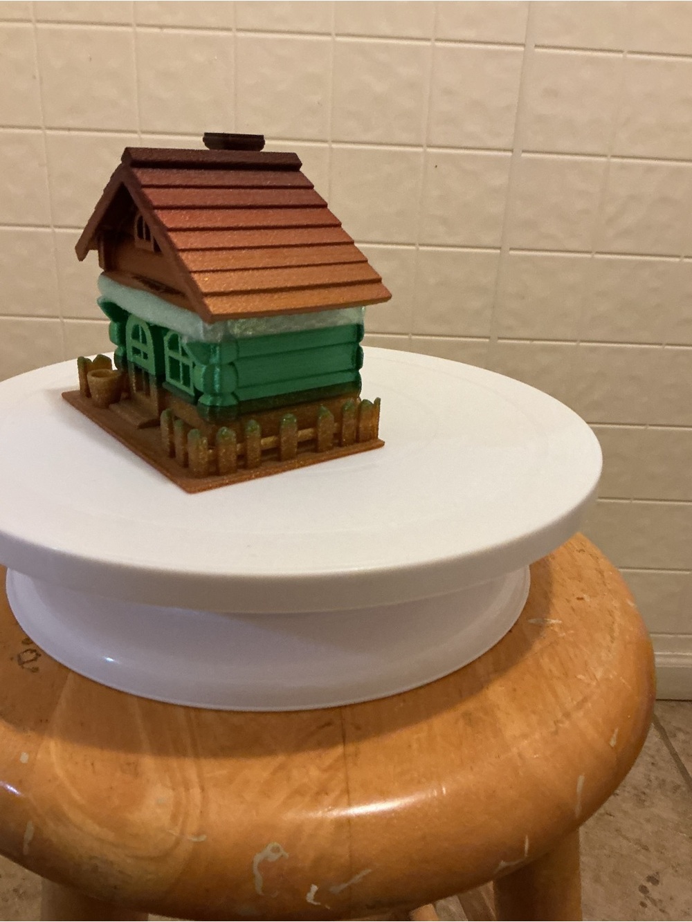 Miniature Greenwnd Brown Log Cabin Decorative House